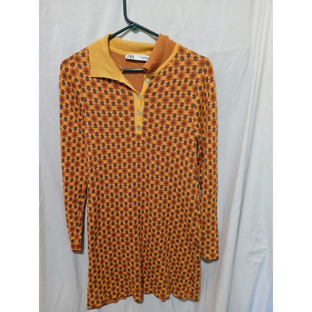 Zara Knit Geometric Jacquard Dress  Size Small Boho Retro Old Money Grannycore